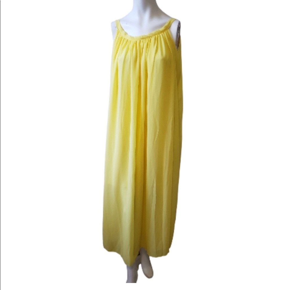HANDMADE canary yellow flowy sleeveless grecian maxi dress size medium